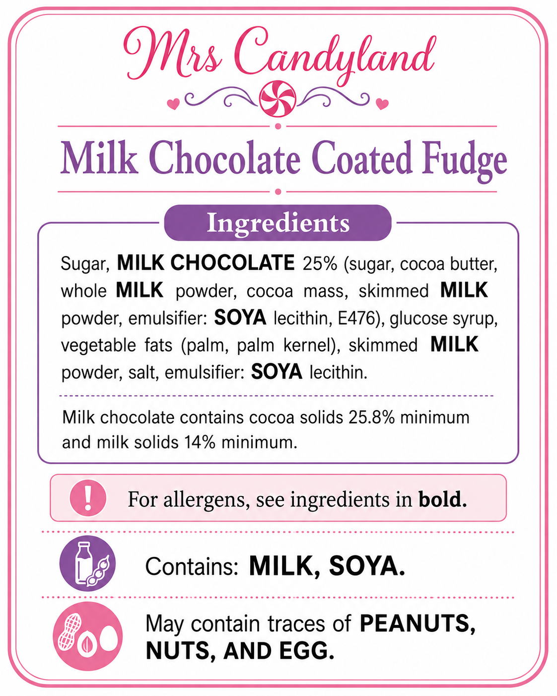Chocolate Coated Fudge 500g Bag | Mrs Candyland Fudge