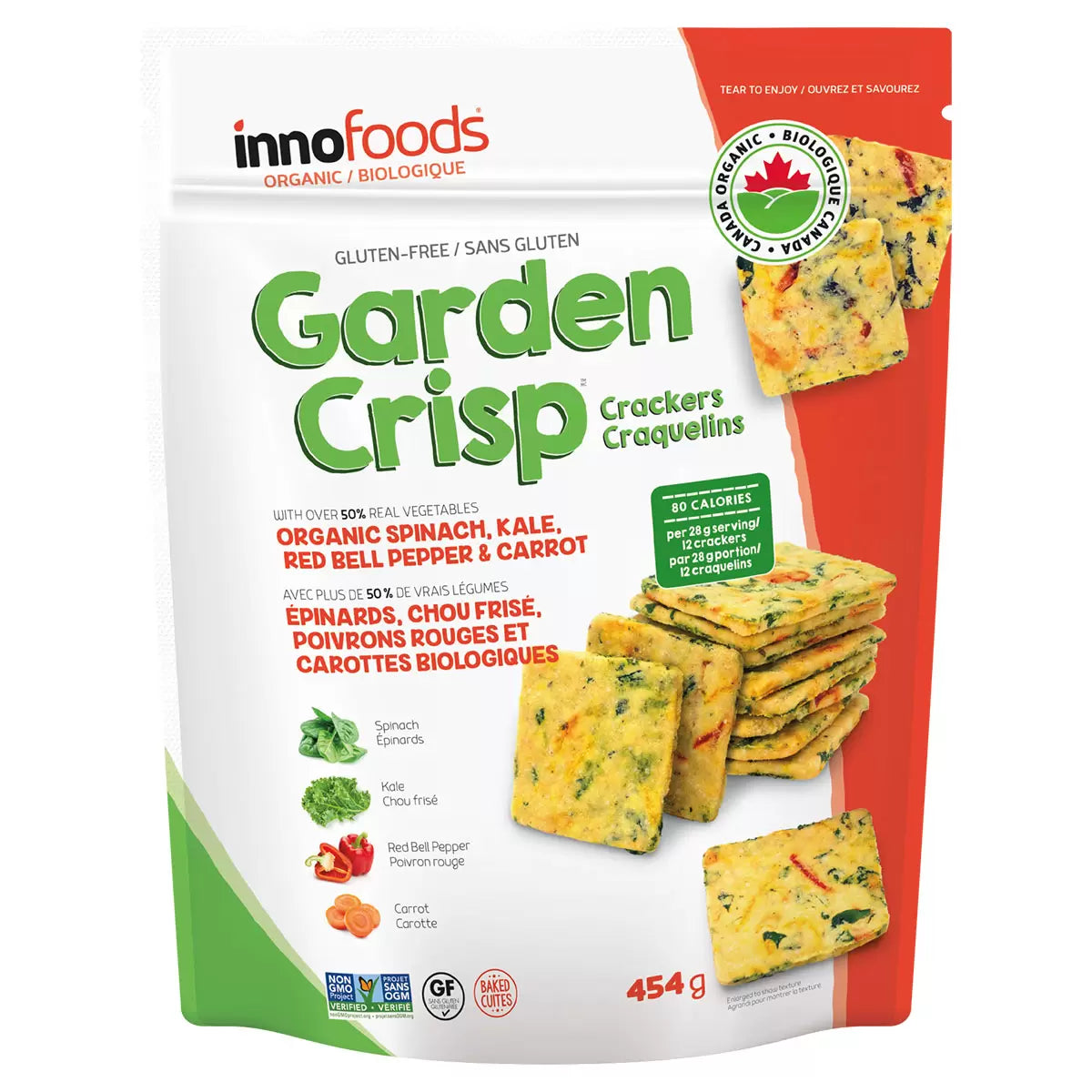 Organic Garden Crisp Crackers 454g | Inno Foods | Healthy Organic Snack Crispy Kale Spinach Carrot Pepper Cracker