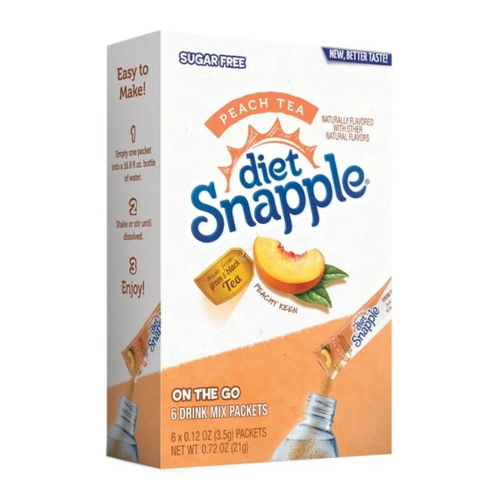 Diet Snapple Peach Tea Singles To Go 6 Pack | USA Drink Mix Sachets