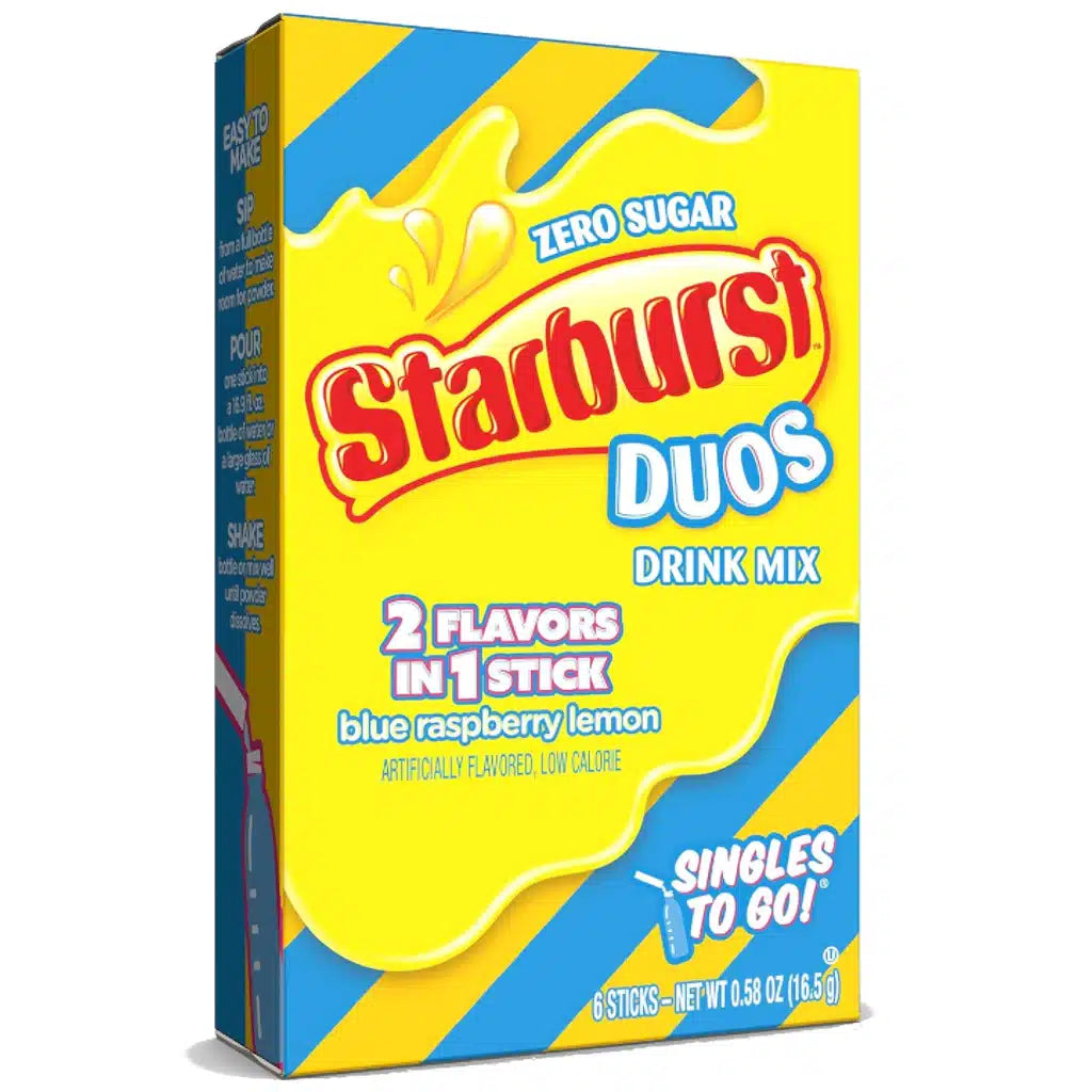 Starburst Duos Blue Raspberry Lemon Singles To Go 6 Pack | USA Drink Mix Sachets