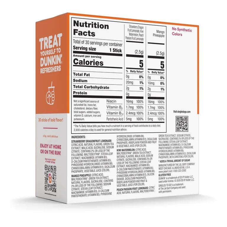 Dunkin' Refreshers 30 Pack | USA Singles To Go Drink Mix