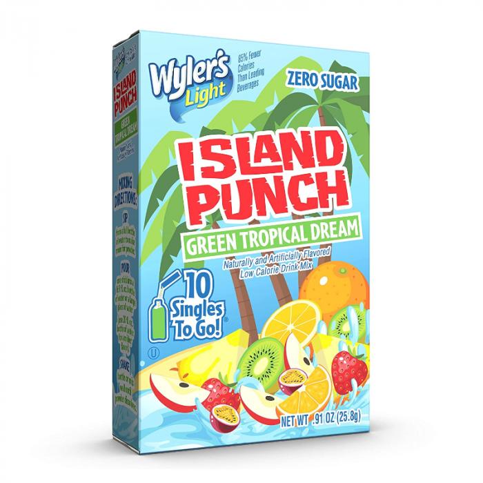 Wylers Island Punch Green Tropical Dream Singles To Go 10 Pack | USA Drink Mix Sachets