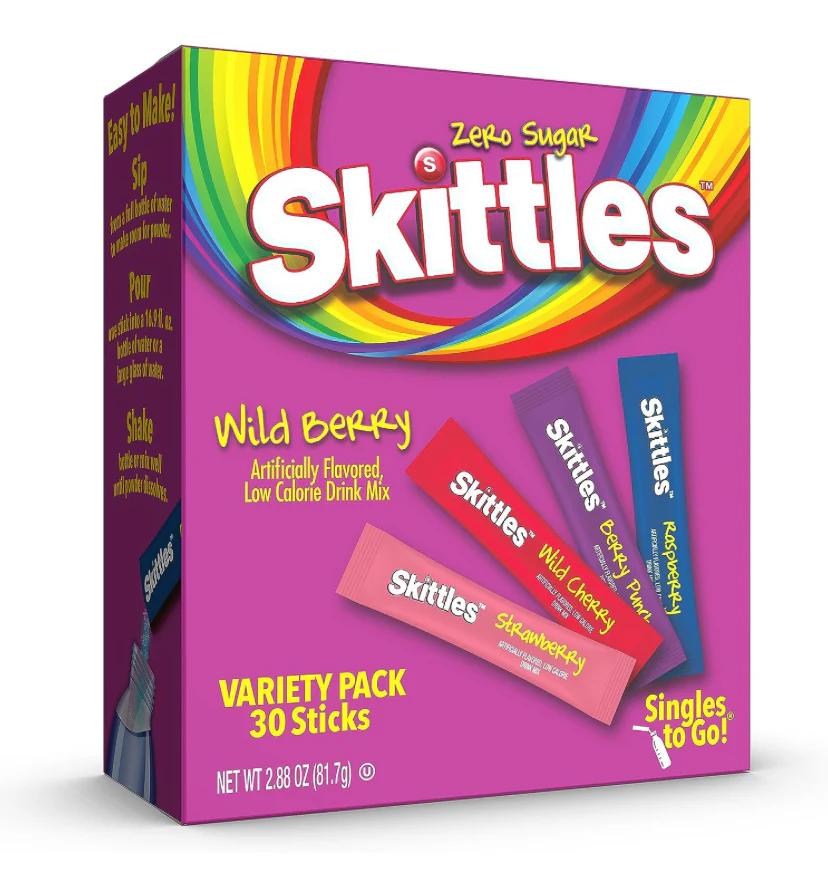 Skittles Singles To Go | Zero Sugar Wild Berry Drink | Variety Pack 30 Sticks Mixed Beverage