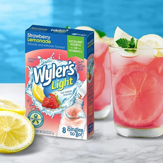 Wylers Light Strawberry Lemonade Singles To Go 8 Pack | USA Drink Mix Sachets