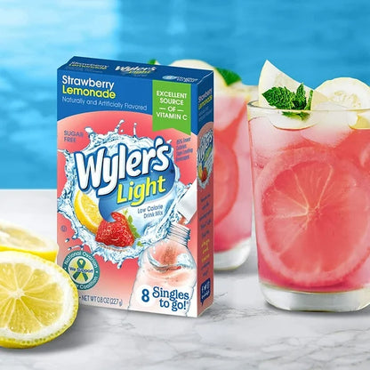 Wylers Light Strawberry Lemonade Singles To Go 8 Pack | USA Drink Mix Sachets