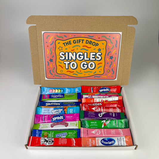 The Gift Drop Singles To Go Postal Gift Box | 30 Individual Sachets | American Drink Mix Variety Pack