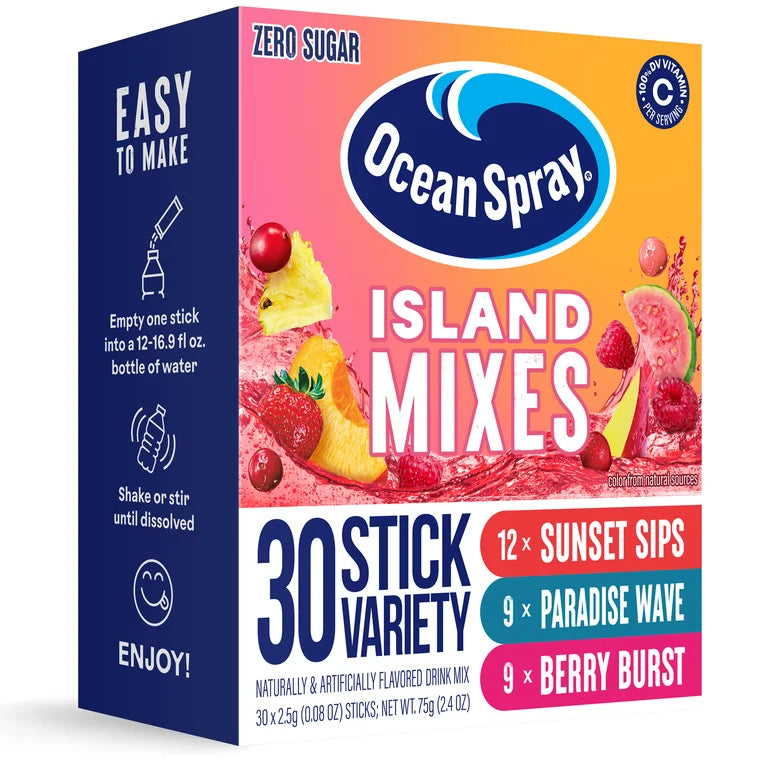 Ocean Spray Island Mixes Variety 30 Pack | USA Singles To Go Drink Mix
