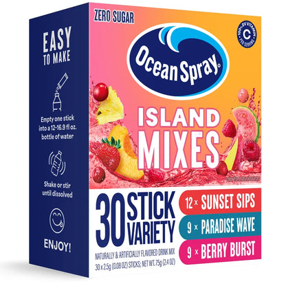Ocean Spray Island Mixes Variety 30 Pack | USA Singles To Go Drink Mix