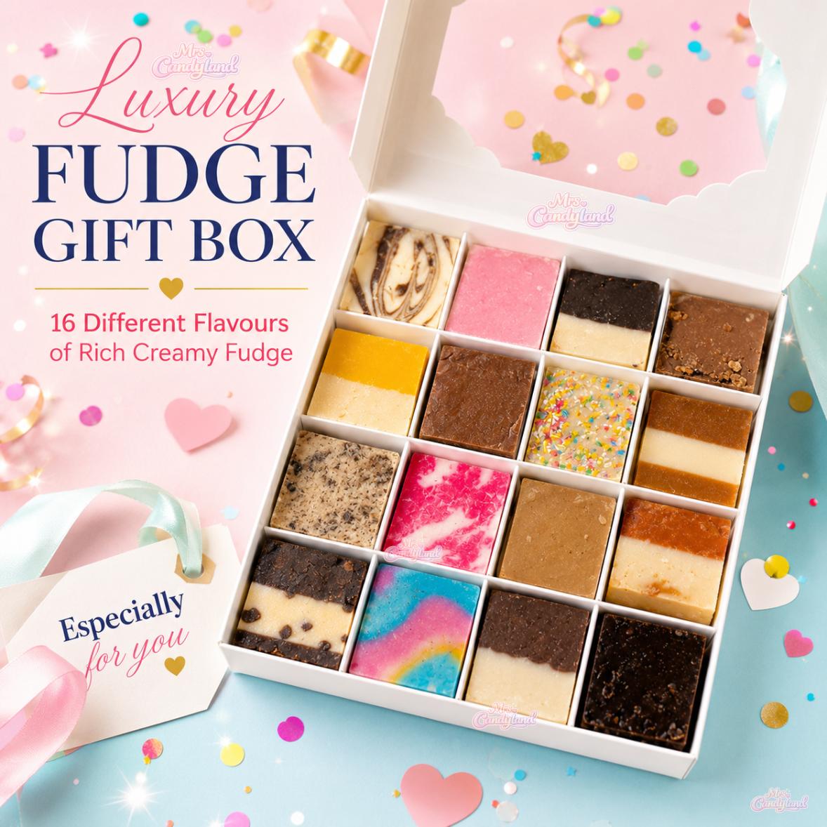 Luxury Fudge Gift Box - 16pc Flavoured Fudge - Mrs Candyland