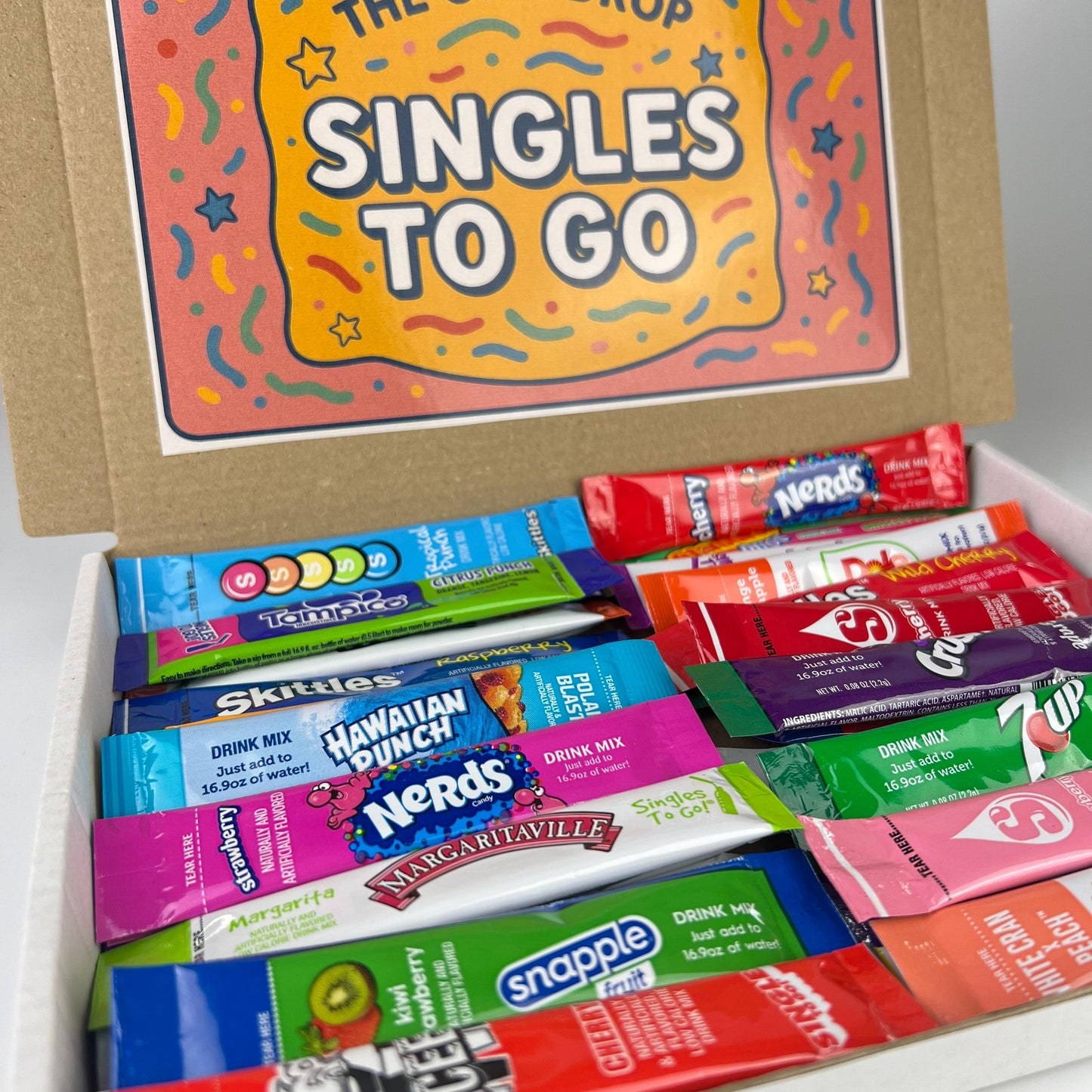 The Gift Drop Singles To Go Postal Gift Box | 30 Individual Sachets | American Drink Mix Variety Pack