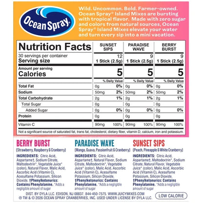 Ocean Spray Island Mixes Variety 30 Pack | USA Singles To Go Drink Mix