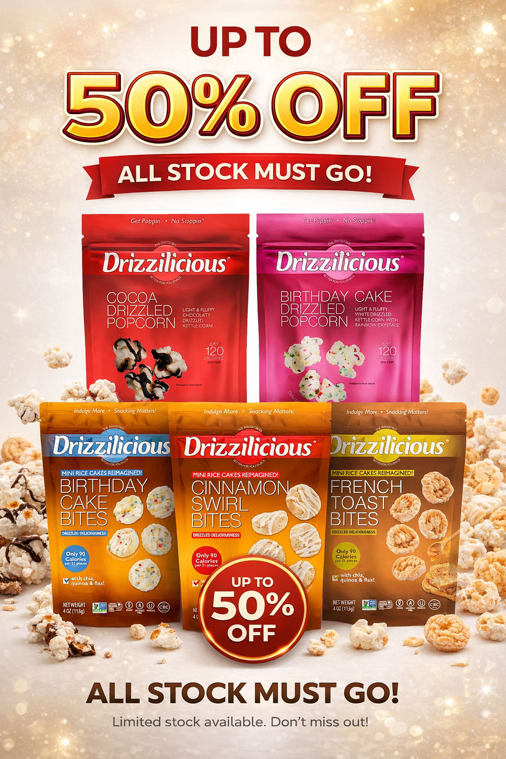 CLEARANCE Drizzilicious Viral Mini Rice Cakes & Popcorn