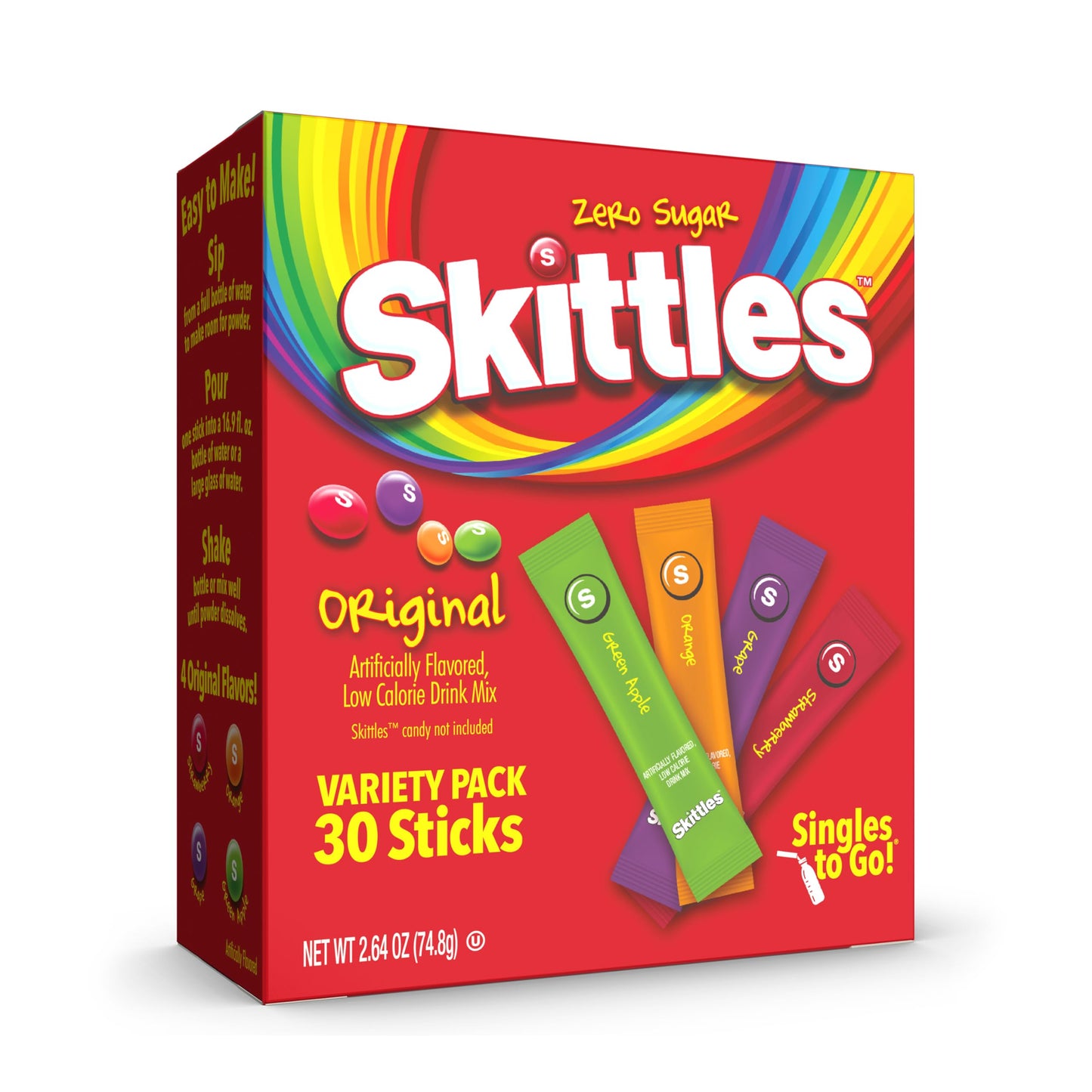 Skittles Original Singles To Go 30 Pack | USA Drink Mix Sachets