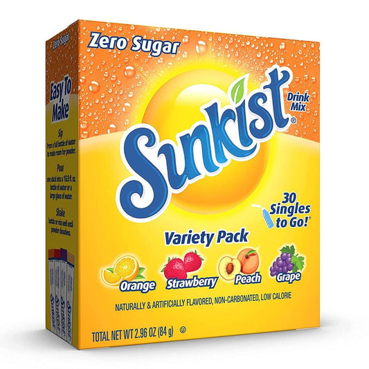 Sunkist Variety Singles To Go 30 Pack | USA Drink Mix Sachets