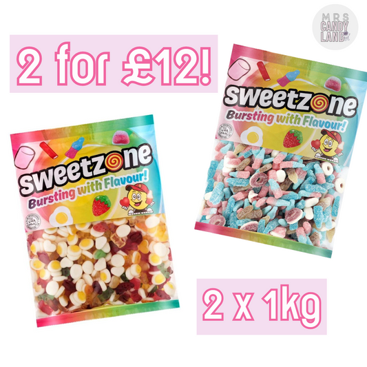 Sweetzone DEAL 2 x 1kg Bags - Fizzy & Gummy - Party Favours - Retro Candy - Halal