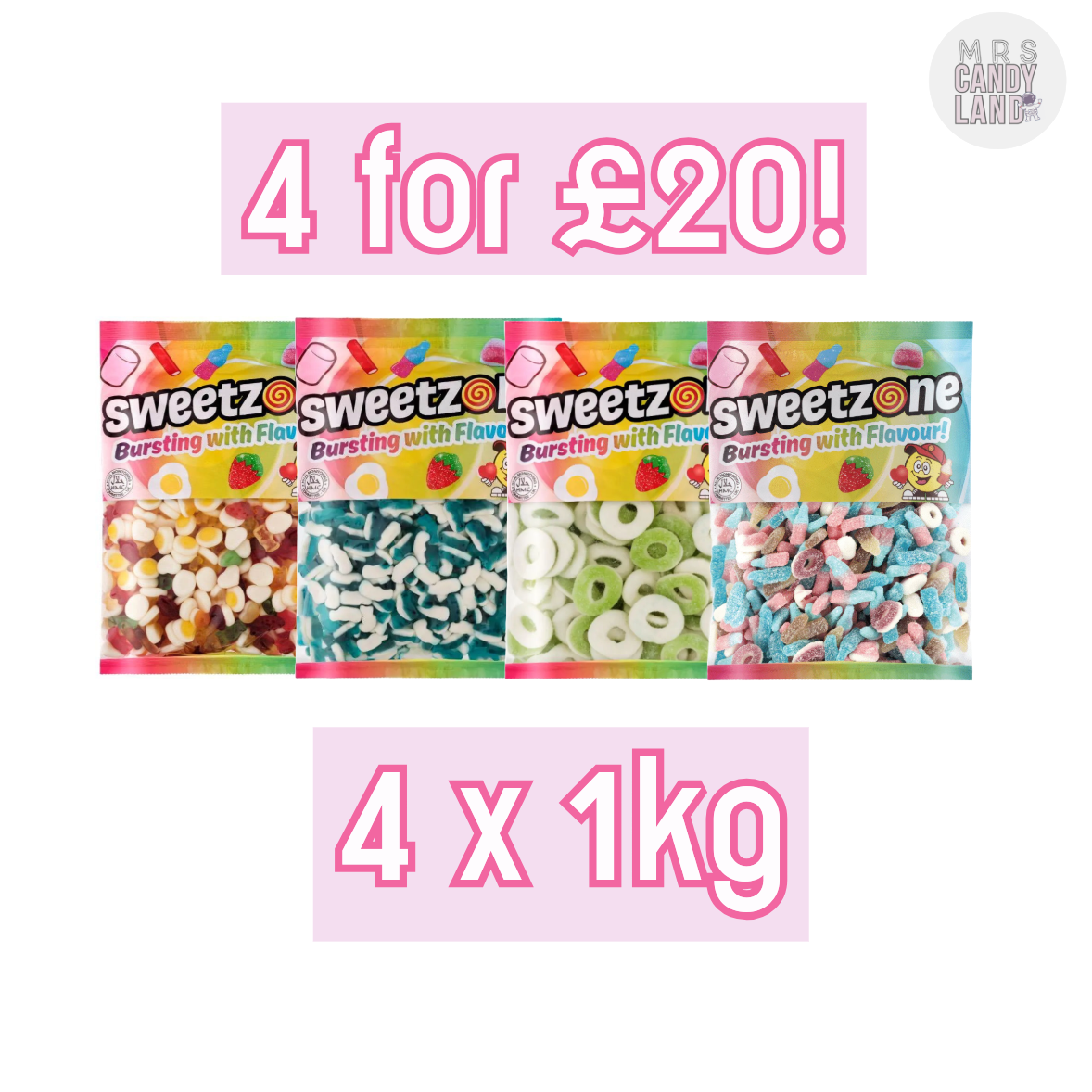 Sweetzone DEAL 4 x 1kg Bags - Party Favours - Retro Candy - Halal