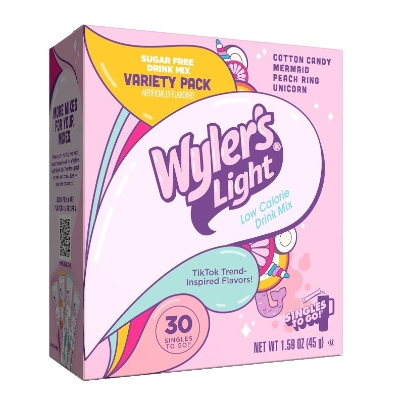 Wylers WaterTok V1 Fun Flavours Singles To Go 30 Pack | USA Drink Mix Sachets