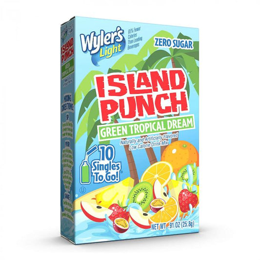 Wylers Island Punch Green Tropical Dream Singles To Go 10 Pack | USA Drink Mix Sachets