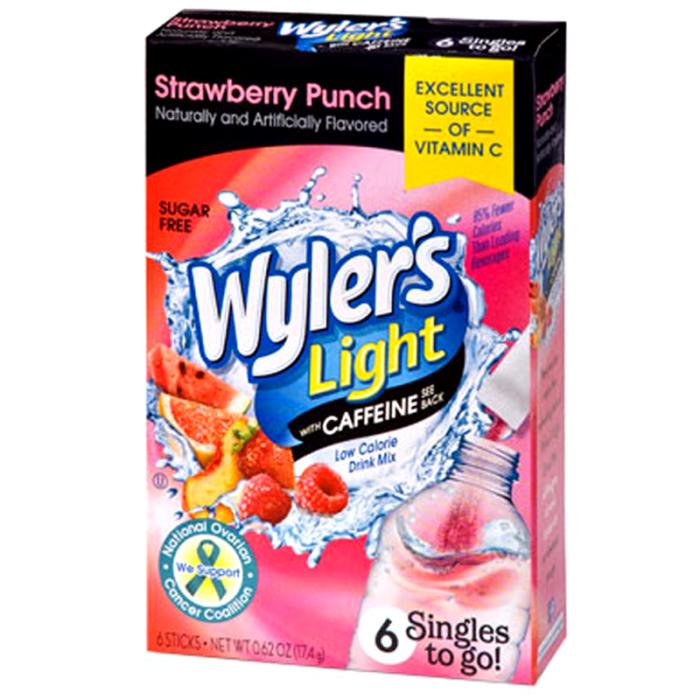 Wylers Strawberry Punch Caffeine Singles To Go 6 Pack | USA Drink Mix Sachets