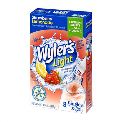 Wylers Light Strawberry Lemonade Singles To Go 8 Pack | USA Drink Mix Sachets