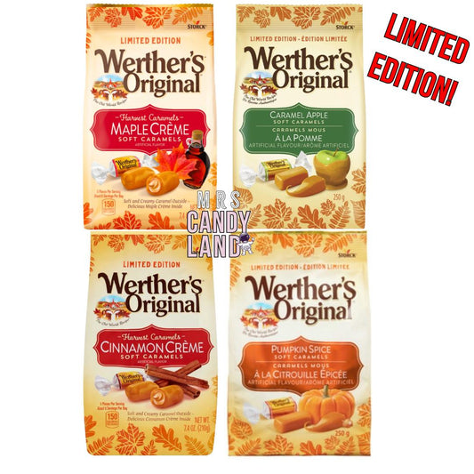 Limited Edition Werther's Original Soft Caramels - Import - Multiple Flavours - Cinnamon Pumpkin Spice Caramel Apple Snack Candy Sweet