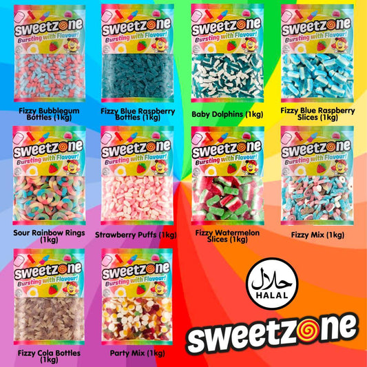 Sweetzone 1kg Bags - Multiple Varieties - Party Favours - Retro Candy - Halal